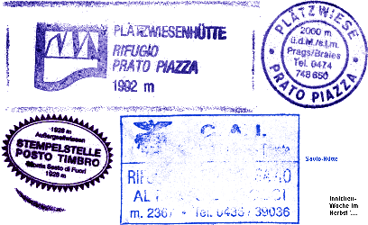 Foto: Stempel von Plätzwiese(nhütte), Außergseltwiesen und Savio-Hütte