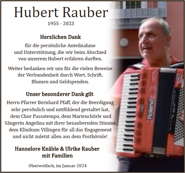 Traueranzeige Hubert Rauber