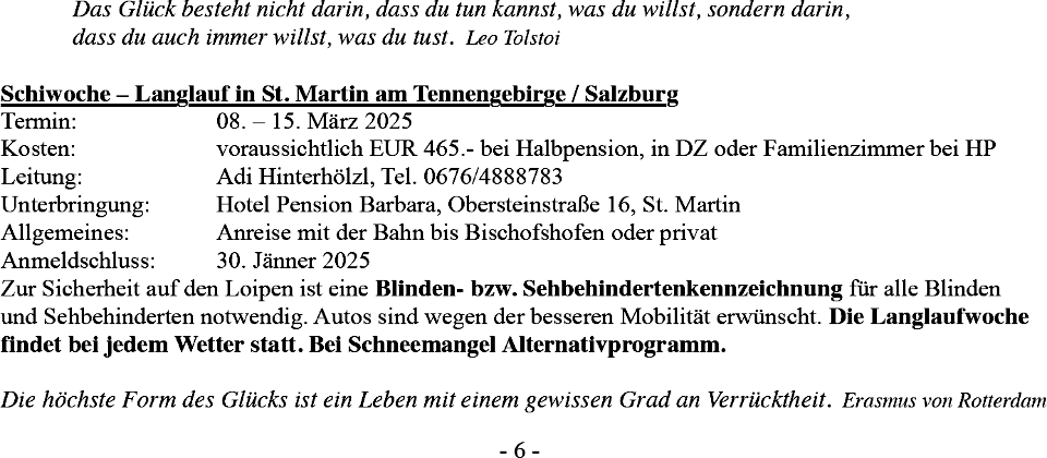 Auszug Freizeitheft: Einladung im Programm
