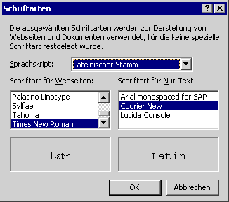 Dialogfenster Schriftarten